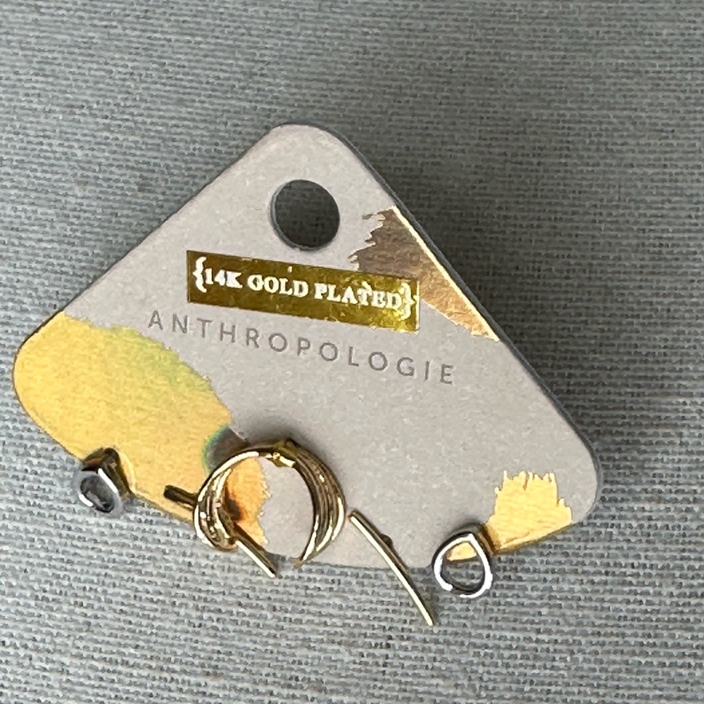 Anthropologie Gold Plated Triple Mini Hoop Earrings - NWT
